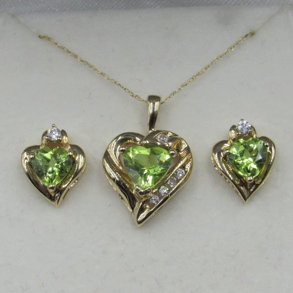 Jewelry - 18" 10K Gold Peridot And CZ Necklace & Earrings